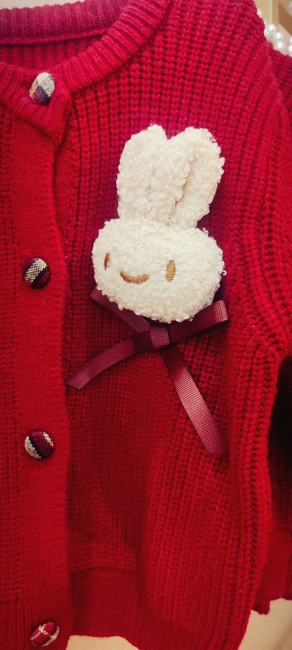 Cardigan Bambina Rosso con Coniglietto