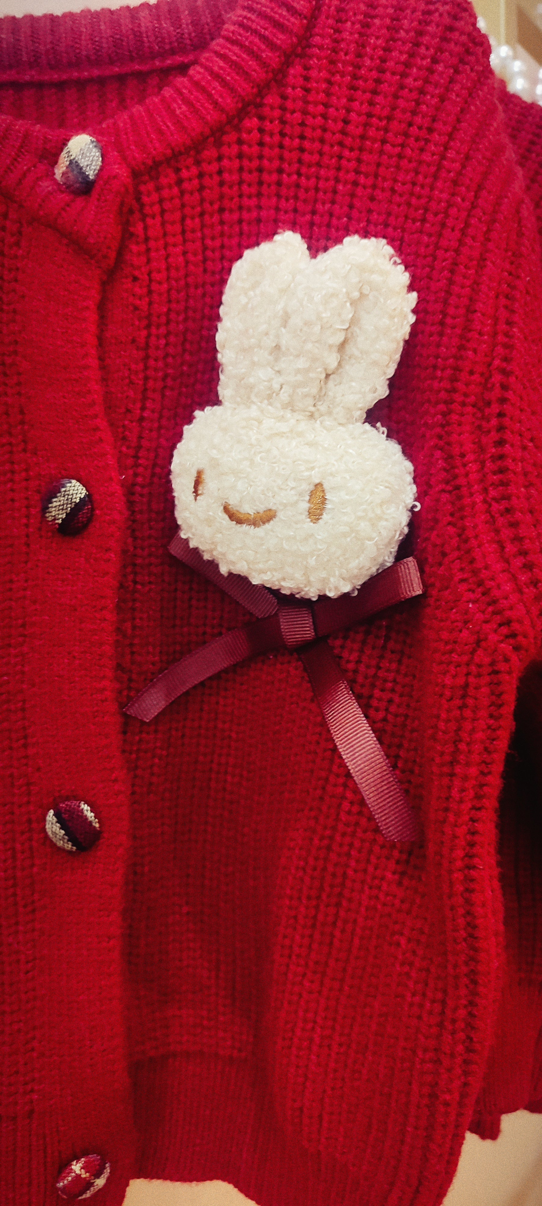 Cardigan Bambina Rosso con Coniglietto