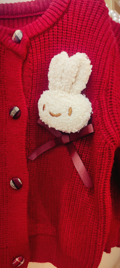 Cardigan Bambina Rosso con Coniglietto
