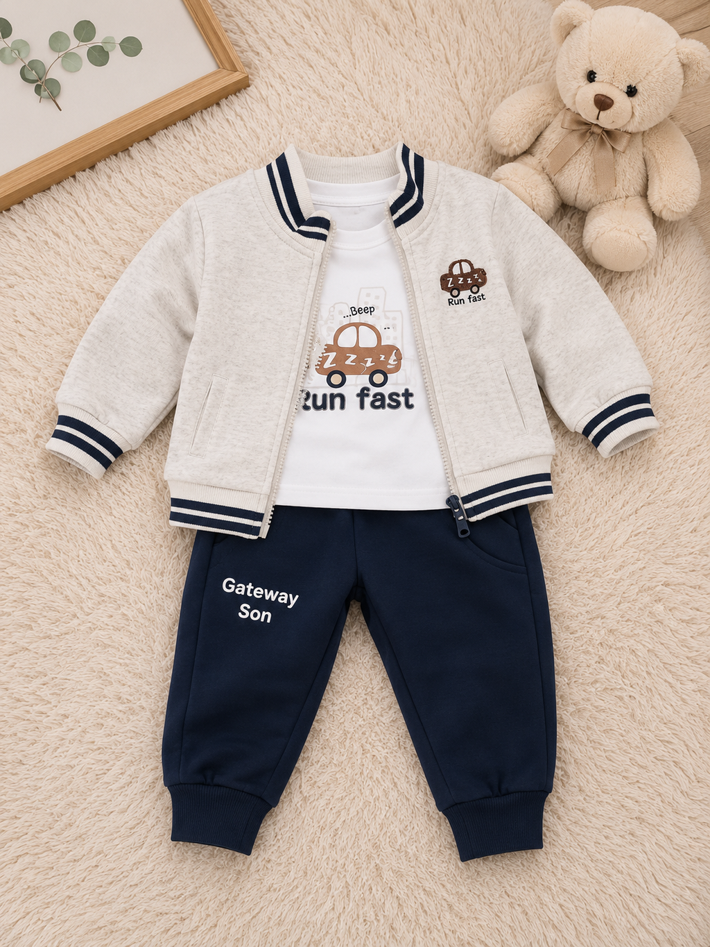 Set di 3 pezzi pantalone+maglia manica lunga+giacca