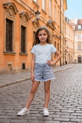 Completo t-shirt+Short con strass celeste