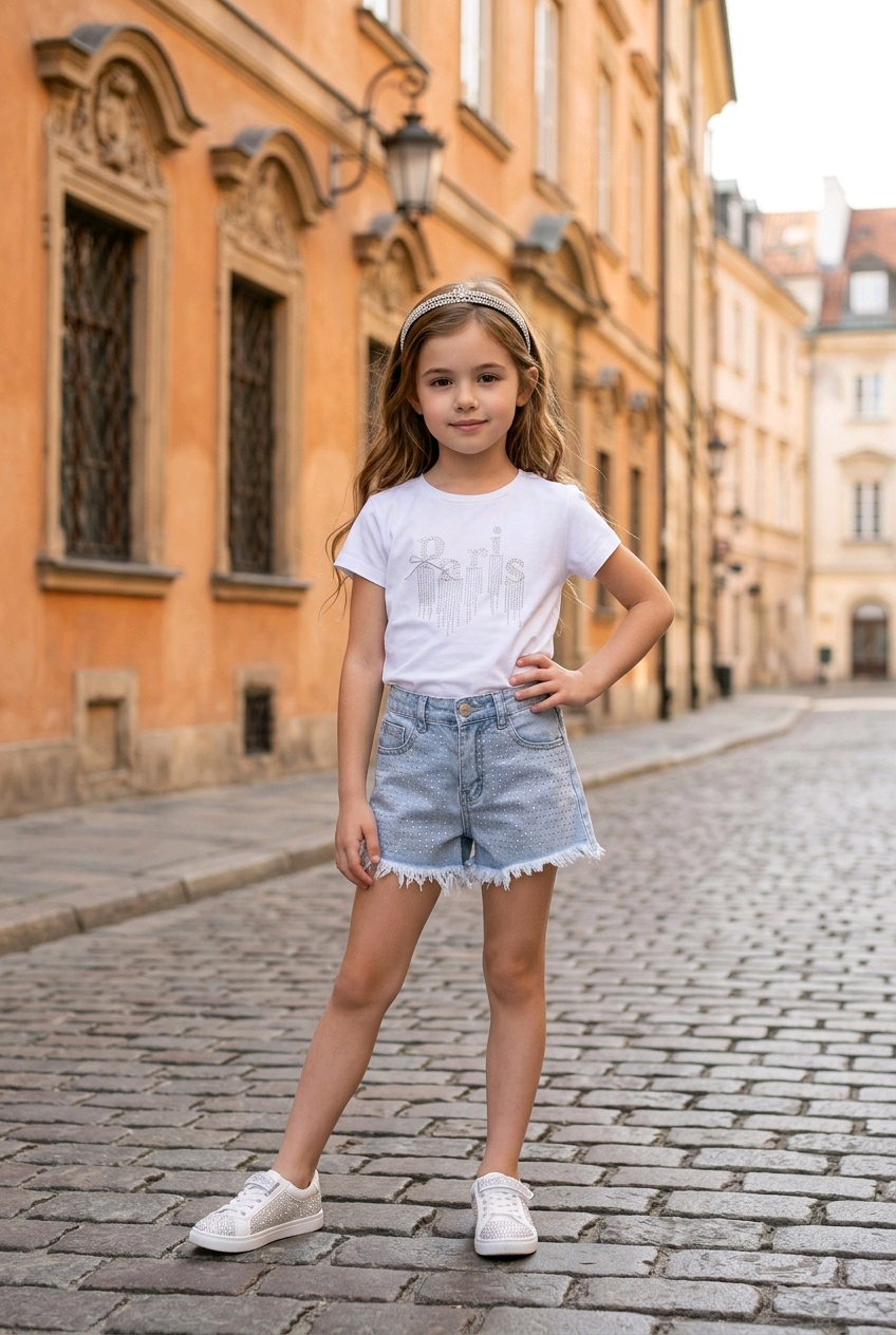 Completo t-shirt+Short con strass bianco