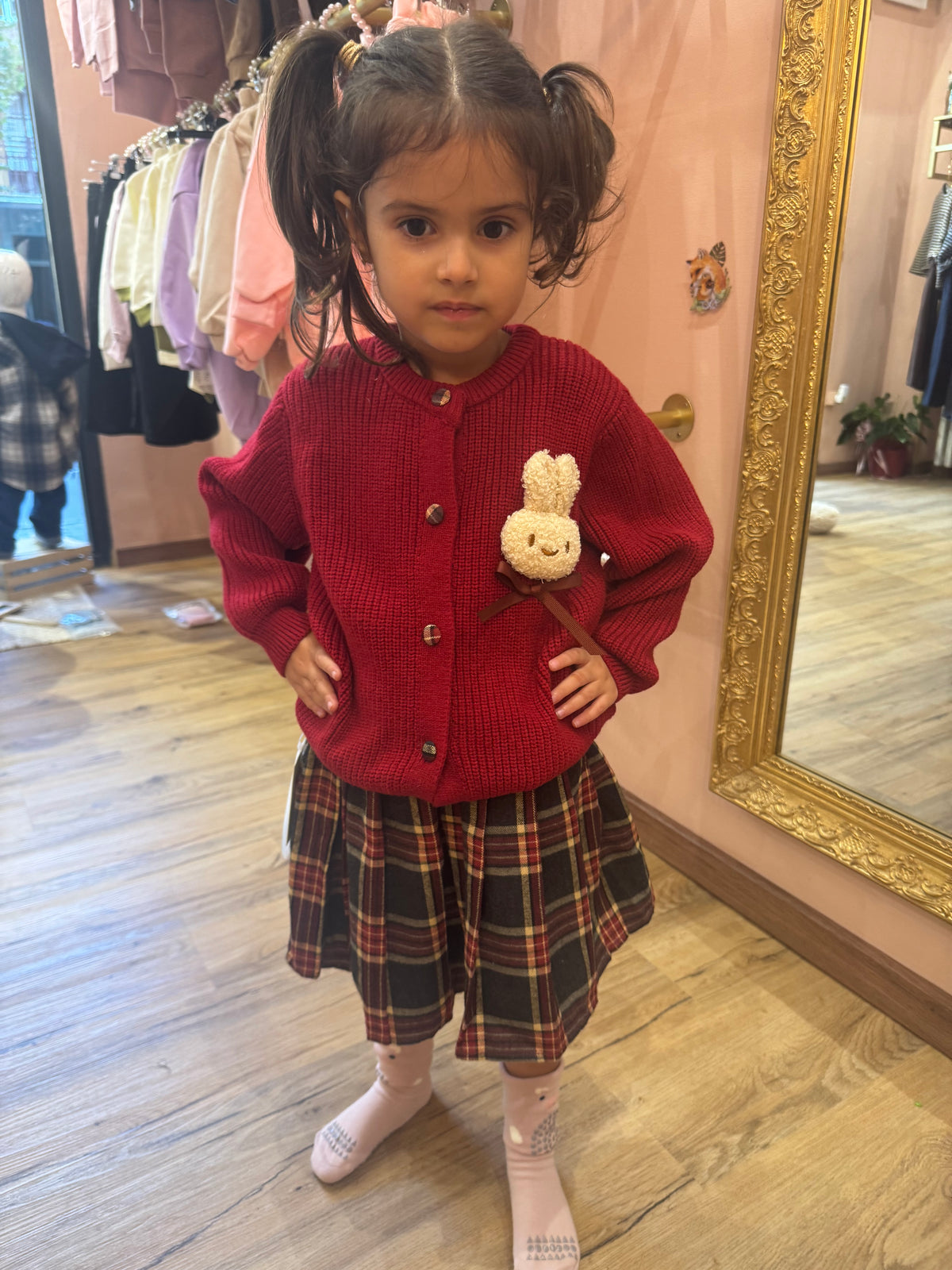 Cardigan Bambina Rosso con Coniglietto