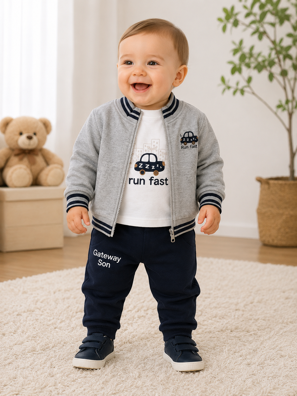 Set di 3 pezzi pantalone+maglia manica lunga+giacca