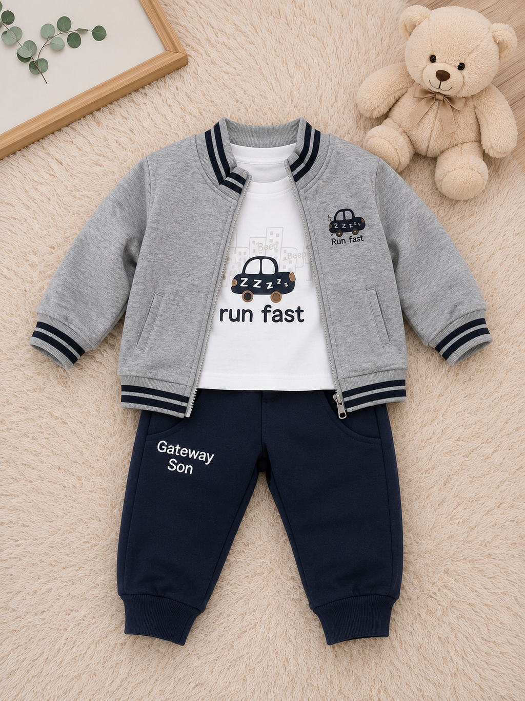 Set di 3 pezzi pantalone+maglia manica lunga+giacca